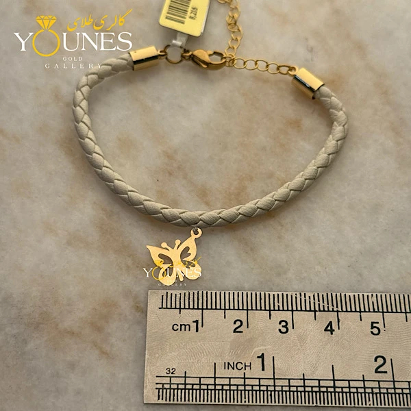 دستبند چرم پروانه لیزری طلا